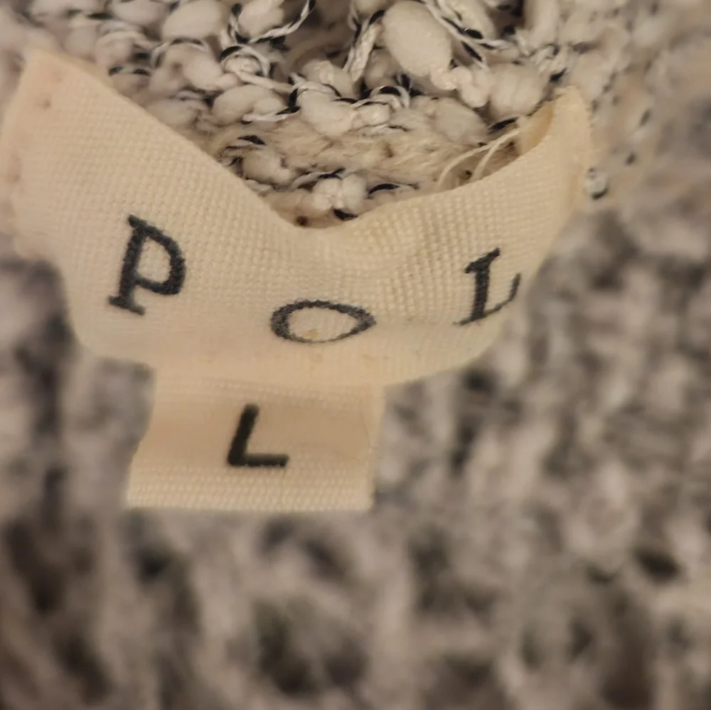 POL Long Sleeve Cream Color Crochet Knit Sweater With Hoodie
